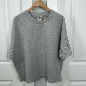Kimono pearls stud sleeves sweatshirt